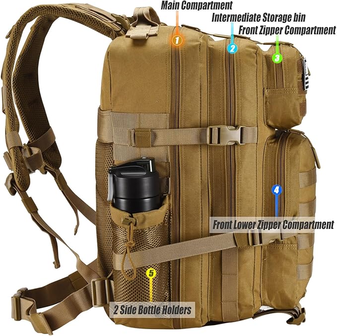 45L Tactical Backpack for Men Women, Military Assault Pack with MOLLE, Large 3 Day Bug Out Bag for Hiking Camping