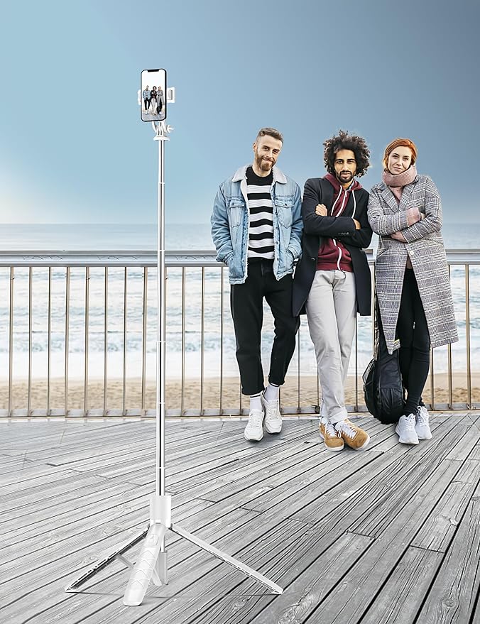71" Cell Phone Selfie Stick Tripod, Smartphone Tripod Stand with Remote, Extendable Travel Phone Selfie Stick Compatible with iPhone 17/16/15/14/13 Pro Max Gopro Android DJI (White)