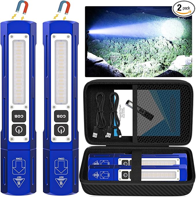 Banral Rechargeable Flashlights High Lumens - Super Bright Small Pocket Magnetic Flashlight, 8 Modes LED Tactical Flash Light, Dual Button Powerful Flashlight for Camping (2, Klein Blue)