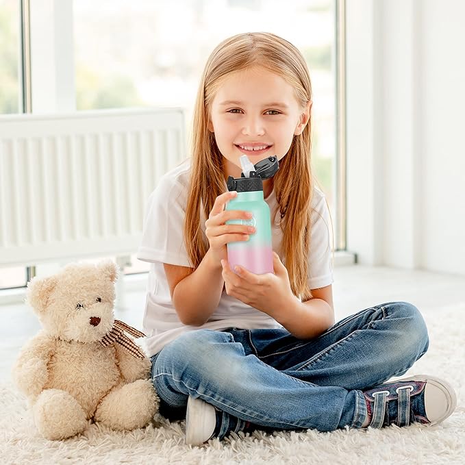 Han's Bottle Kids Water Bottle with Straw Lid - Insulated Stainless Steel Reusable Tumbler for Girls,Boys,Thermo Mug,17oz,Bubble Gum