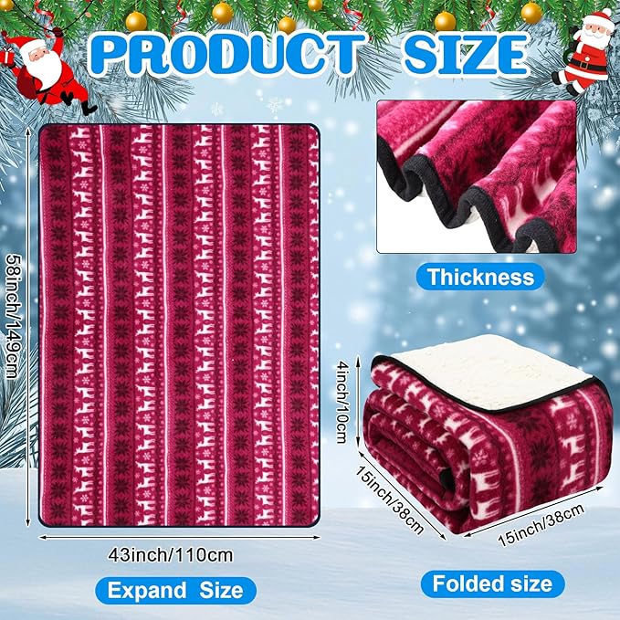 Riakrum 12V Car Heated Blanket for Cold with 2 or 3 Heating Levels 58 x 43 Emergency Winter Adjustable Temperature Electric Blanket Throw Gift Plugs in Car RV Truck SUV(Red and White,Reindeer)