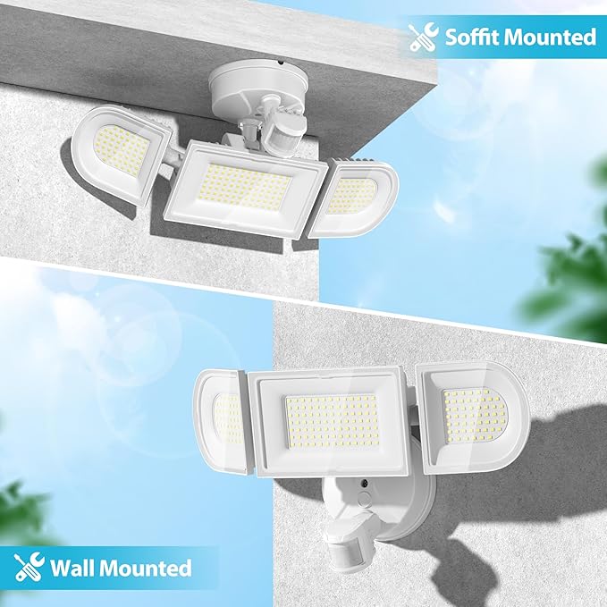 Olafus 180W Motion Sensor Outdoor Lights, 18000LM Dusk to Dawn LED Flood Lights Outdoor Wired, 6500K Daylight Motion Lights for Outside, IP65 Waterproof Exterior Security Light, White