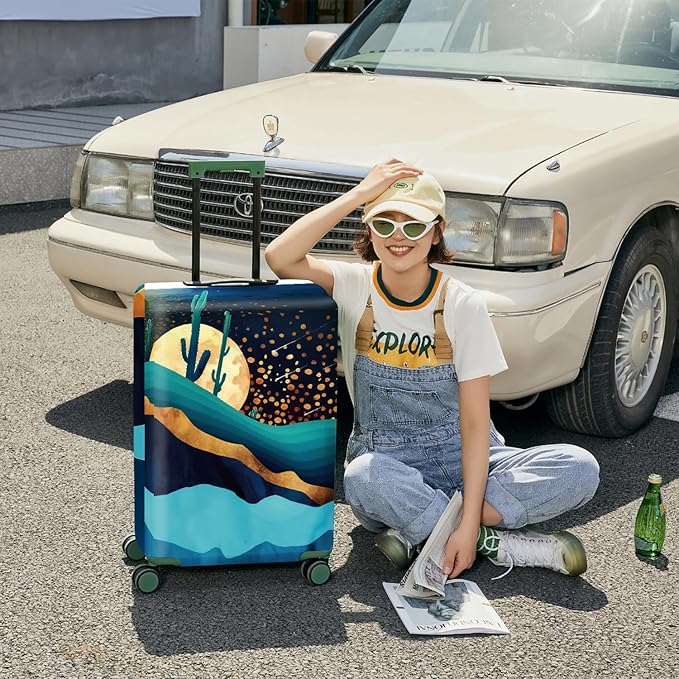 ANNA QUEEN Boho Night Desert Travel Luggage Cover -Stretchable Airplane Suitcase Protector Sleeve,Universal Washable Fit for 20-22 Inch Checked Baggage,Water Resistant Durable Luggage Protector