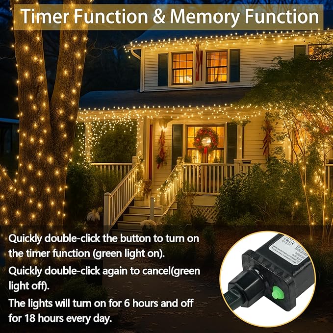 Connectable 100 LED String Lights Indoor Outdoor, 33FT Warm White Christmas Lights Waterproof, 13 Modes with Timer, Twinkle Fairy Lights Plug in Clear Wire for Christmas Tree, Bedroom, Classroom Decor