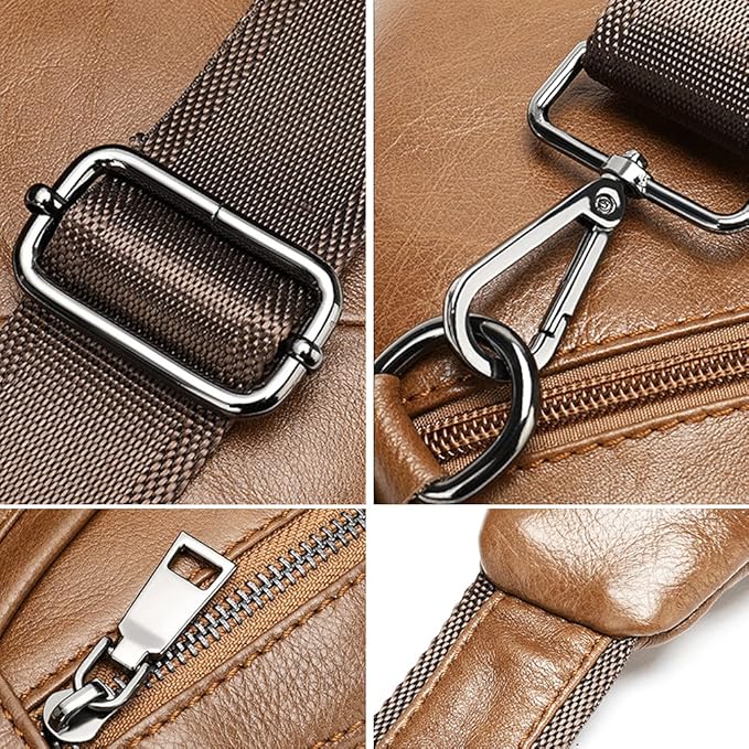 Hebetag Leather Crossbody Sling Bag for Men Women Single Shoulder Chest Pack Backpack Outdoor Travel Camping Casual Daypack Brown