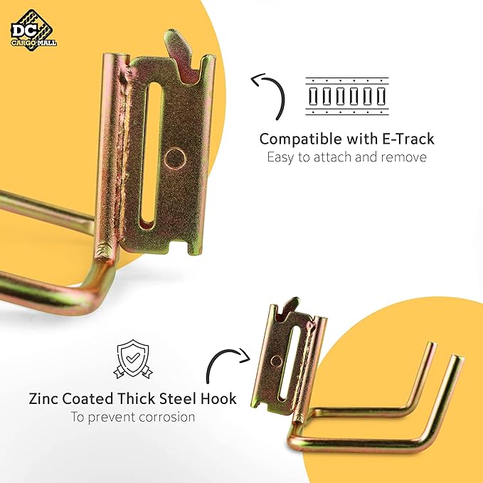 DC Cargo Mall Dual Arm Tool Hook Hanger E Track Accessories 3" Deep (2 Pack) - Garage Wall Mount, Truck, Enclosed Trailer, Storage System