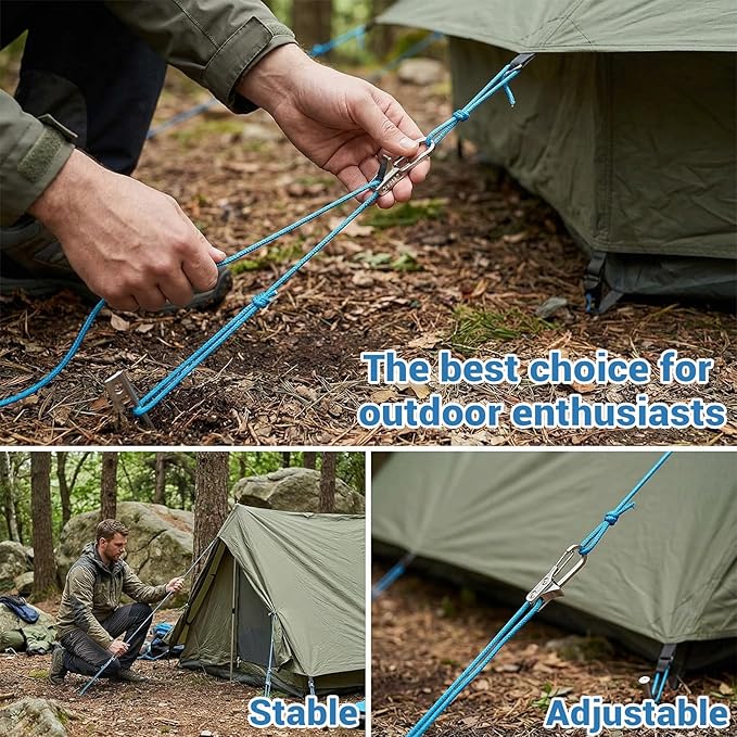Rope Tightening Tool & Tensioner:6 Pack Rope with Roller Tensioner for Easy and Secure Tying,Heavy Duty Retractable Buckle with Accessory Cord for Camping Boating Home Storage Outdoor Use (Silver 9)