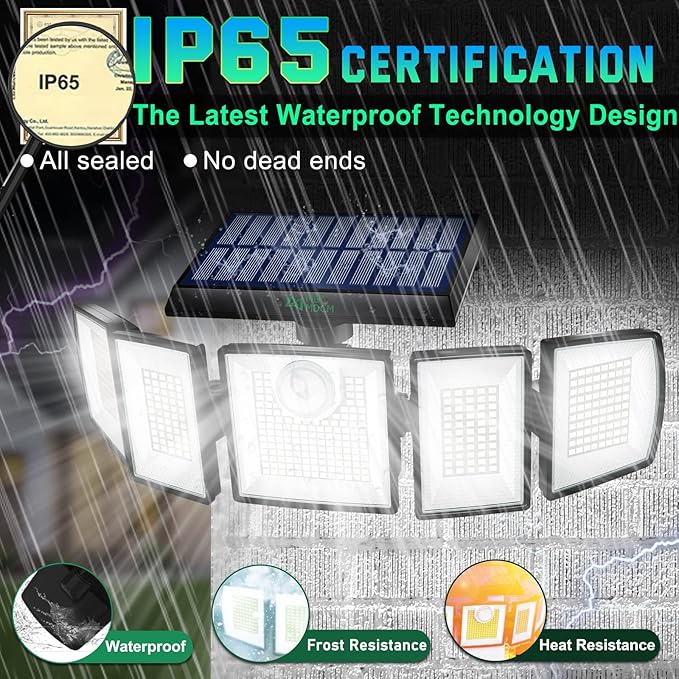 MDCMDCM Solar Lights Outdoor Waterproof Motion Sensor - 416 LEDs 3000 Lumens Super Bright 3 Brightness 3 Modes 2400mAh 360° Illumination 32ft Solar Flood Security Light for Outside (Contemporary, 1)