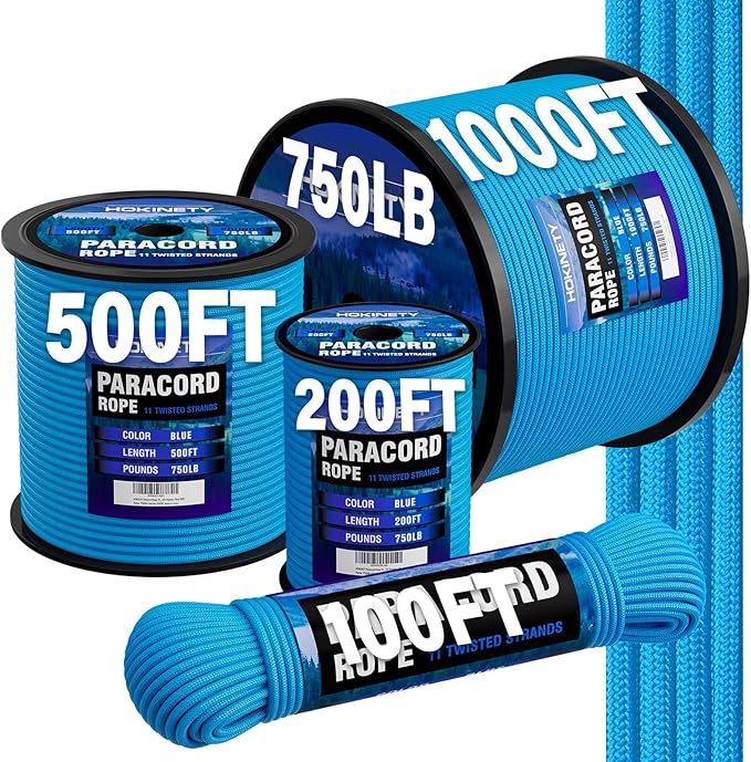 Paracord Rope 750 - Parachute para Cord 4mm 11 Strand Spool Rope Utility Nylon String for Outdoor Camping Survival Utility Tent Crafting DIY Projects - Blue 100ft