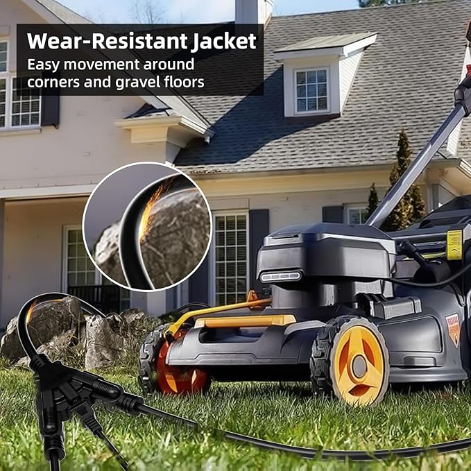 10 FT 3 Outlet Outdoor Extension Cord Waterproof, 16/3 SJTW Black Extension Cord with Multiple Outlets, Heavy Duty 16 Gauge 3-Prong Grounded Power Cable for Garden and Home Use, ETL Listed