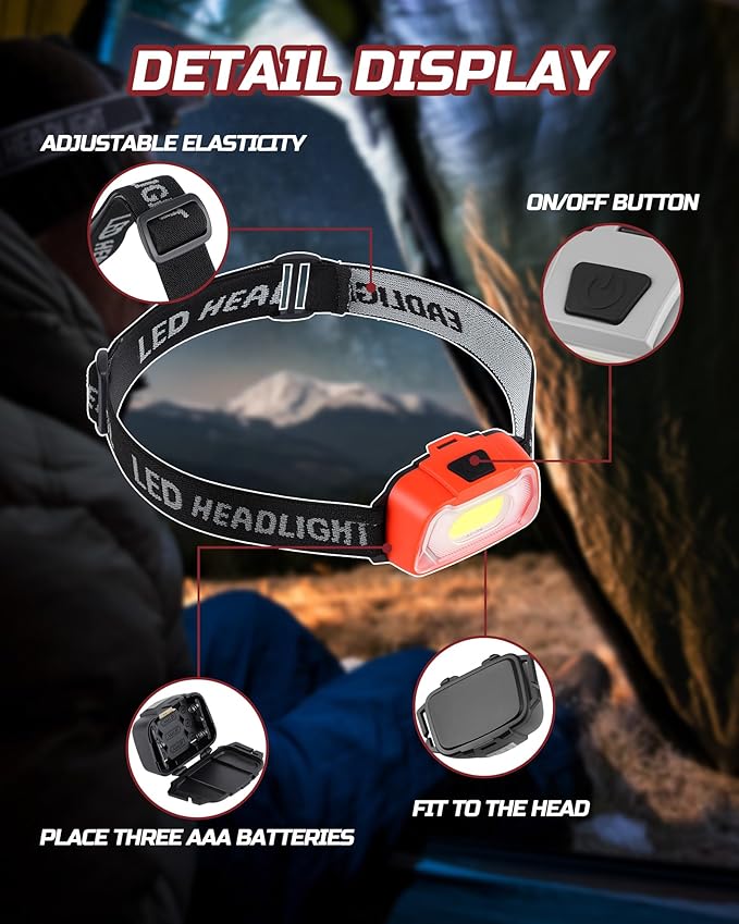 Lichamp Camping Headlamp Flashlight 4 Pack, Outdoor Battery Powered Head Lamp Gear for Running, Reading, Hiking, Walking, Climbing, Fishing, Hunting, Jogging, Headlight Multipack for Adults, Kids