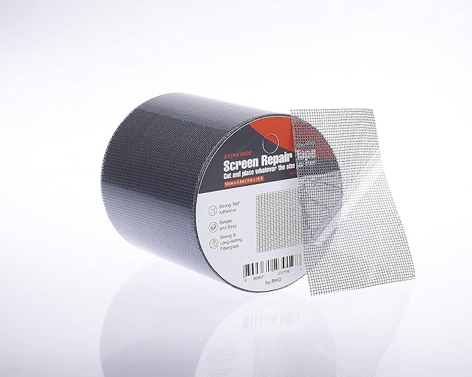 by.RHO Screen Repair Tape, Extra Wide (4in x 15FT), Gray, Adhesive & Waterproof, Fiberglass, fix for Screen Door and Window Screen