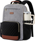 LOVEVOOK Laptop Backpack for Women with Pouch Pocket for Large Capacity Cup,18 Inch Teacher Nurse College Work Travel Backpack Purse,Waterproof Laptop Computer Bags,Grey-Black-Brown+Diamond-shaped