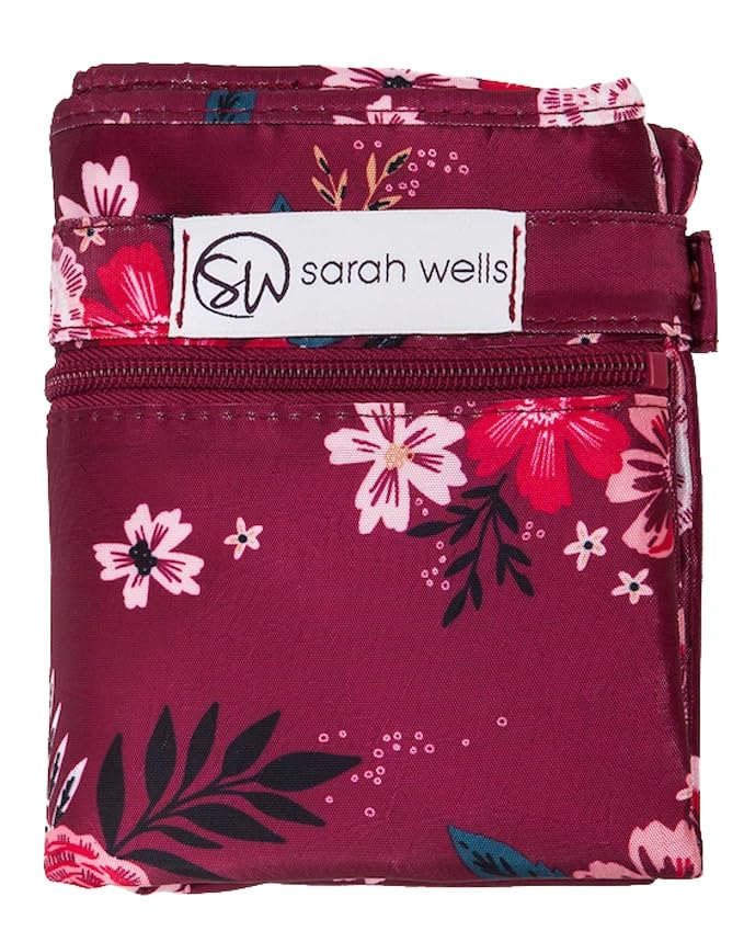 Sarah Wells Pumparoo Wet Dry Bag for Breast Pump Parts – Compact Organizer with Waterproof Pocket, Staging Mat & Fridge Hack – Machine Washable Pumping Accessory (Berry Bloom)