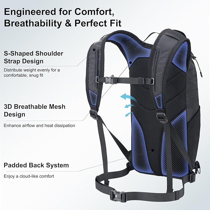 N NEVO RHINO Small Hiking & Trekking Backpack, 10L Lightweight Travel Backpack, Hiking Daypack for Women Men