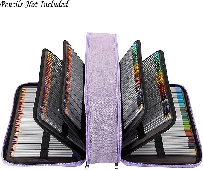 BTSKY Colored Pencil Case 360 Slots Pen Pencil Bag Organizer High Capacity Pens Holder with Double Zippers Multilayer Holder for Crayola Colored Pencils Watercolor Pens & Gel Pens Purple