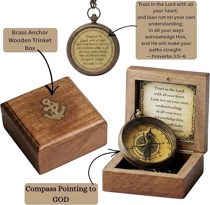 Handmade Brass Antique Compass with Leather Case – Vintage Finish Functional Pocket Navigation Tool for Travel, Hiking & Gift