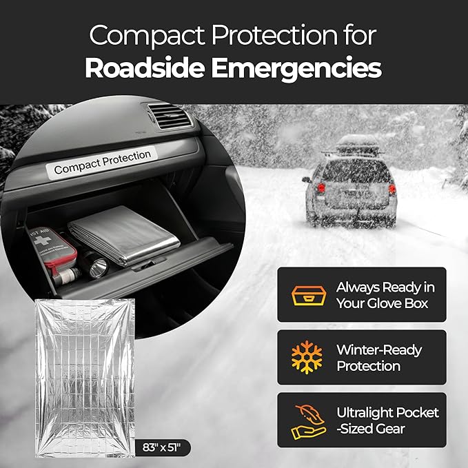 Sierra Madre Emergency Mylar Thermal Space Blanket for Survival – Waterproof Safety Shelter Retains 90% Body Heat – Ultralight & Compact Gear for Camping, First Aid & Prepper Supplies