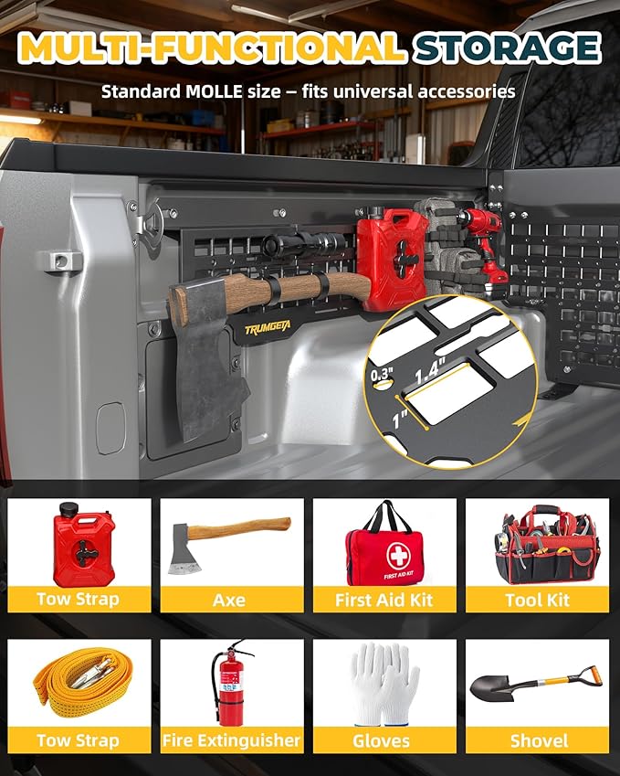 Trumgeta Aluminum Side Bed MOLLE Panel Fit for 2022–2026 Ford Maverick, No-Drill Installation, Heavy-Duty Truck Bed Organizer Rack System for Tools Gear Accessories