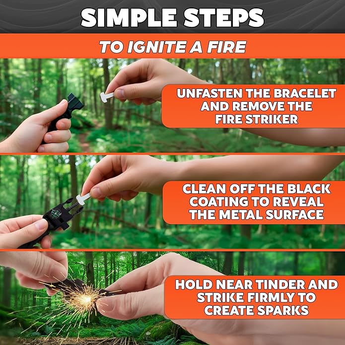 Paracord Bracelets for Men and Women – Adjustable Survival Paracord Bracelet with 10 ft Nylon Survival Cord, Flint Fire Starter, Compass, Whistle & Scraper – Gear for Camping, Hiking, Fishing & Travel