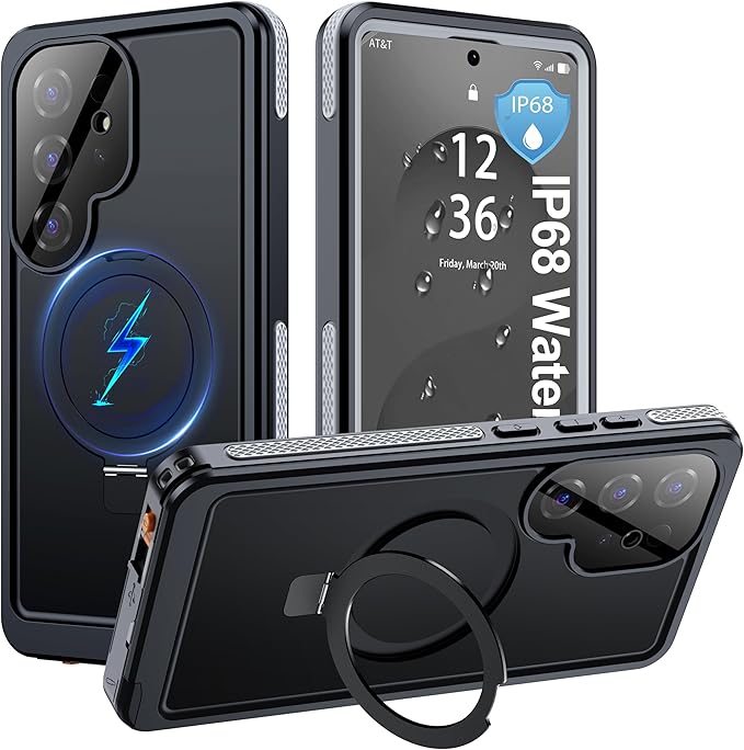 ANTSHARE IP68 Waterproof Case for Samsung Galaxy S25 Ultra [2025] - with Kickstand - MagSafe Compatible, Built-in Screen/Lens Protector - Shockproof Full Body Protection for Swimming/Outdoor, Black
