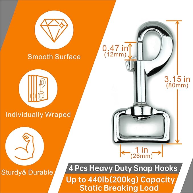 Garwor 1 Inch Heavy Duty Chrome Swivel Snap Hooks Trigger Snaps Dog Leash Hook Key Chain for Linking Pet Leash & Collar, Pet Harness, Purse Straps-4 Pcs