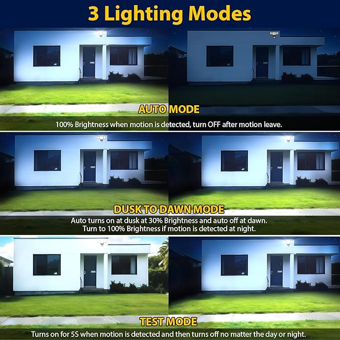 Abovizo 90W Motion Sensor Outdoor Lights, 10000LM LED Flood Light Outdoor with 4 Adjustable Heads, 6500K Daylight, Dusk to Dawn, IP65 Waterproof Security Light for Garage, Yard, Porch, Front Door