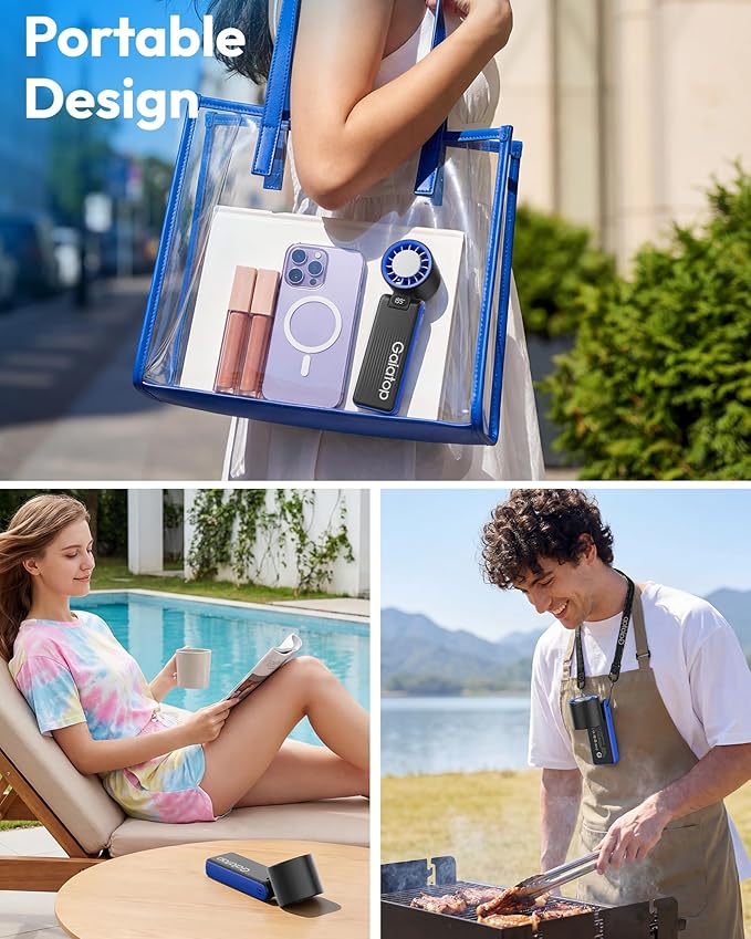 Gaiatop Portable Handheld Turbo Fan with Ice Cooler, 32H Cooling, 5 Speed (1-199) Personal Fan, 6000mAh Rechargeable Mini Fan with LED Light for Outdoor Camping Working Home, Classic Blue