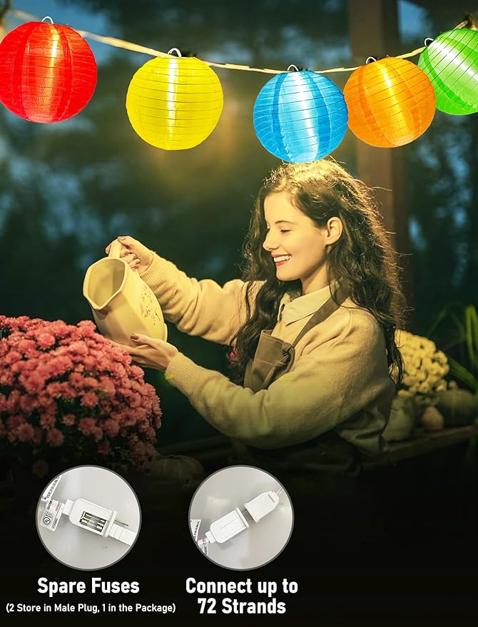 G40 LED Outdoor Lantern String Lights, 27.5FT Multicolor Patio String Lights with 10 Chinese Lanterns, Plug in Nylon Lantern Lights Waterproof UL Listed for Backyard Party Birthday Wedding Christmas