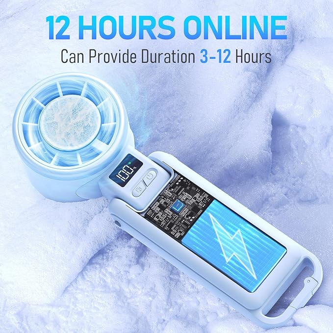 PlayHot Upgraded Portable Handheld Fan with 60°F Ice Cooling, Up tp 12Hrs Personal Fans Portable Rechargeable, 5 Speed 25550RPM Powerful Portables Fan Handheld, Hand/Neck/Desk Fan 3 IN 1(Blue)