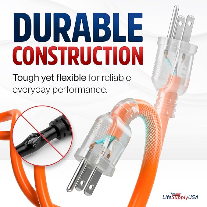 6ft Outdoor/Indoor Extension Cord 12/3 Gauge Extra Heavy Duty 3 Prong SJTW, Waterproof, Flexible Cold-Resistant Long Power Cord,15A 125V 1875W, Orange by LifeSupplyUSA