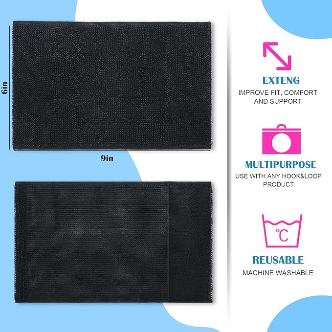 Geiserailie 4 Pcs Extender Strap Reusable Ice Belt Extender Strap Multipurpose Elastic Hook and Loop Extension for Ice Pack Black Back/Knee/Ankle Braces, Vests, Wraps, and Belts (6 x 9 Inch)
