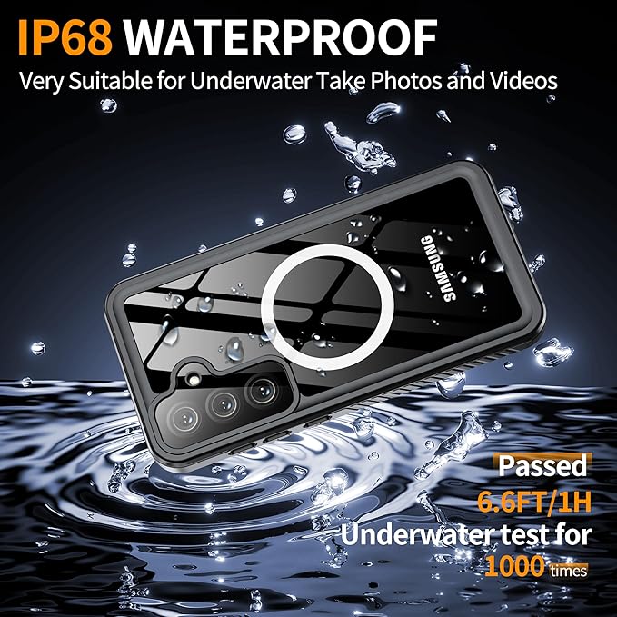 ANTSHARE Magnetic for Samsung Galaxy S25 FE Case, Waterproof with Built in Screen Protector & Camera Protection, [Compatible with MagSafe] [IP68 Underwater], Full Body Rugged Phone Case 6.7'' - Black