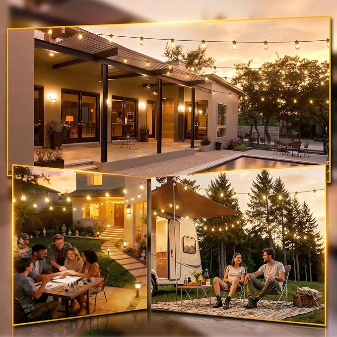 addlon 100FT LED Outdoor String Lights with Edison Shatterproof Bulbs, Heavy-Duty and Weatherproof Strand, Commercial Grade Patio Lights, Decorative for Garden or Patio, Black
