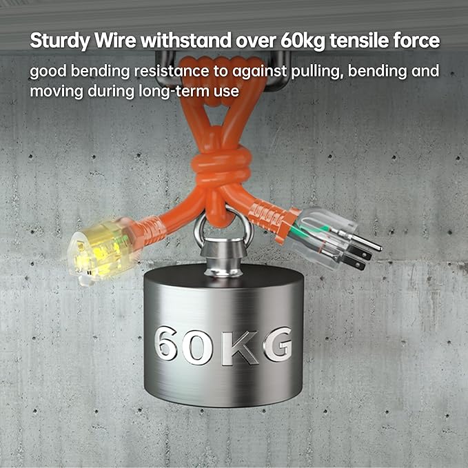 PlugSaf 3 Pack 3FT 12/3 Gauge Outdoor Extension Cord Waterproof with Lighted Indicator, 12 Gauge Heavy Duty 15Amp 1875W, 3 Prong Cords Flexible Copper Orange ETL Listed