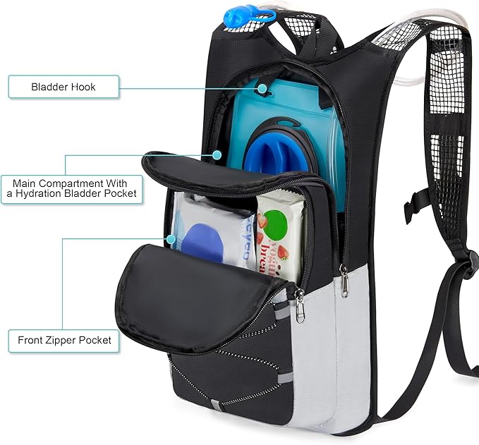 MIYCOO Hydration Backpack - Lightweight Water Backpack with 2L Water Bladder Bag, Running Hydration Vest Backpack for Men Women, Hydration Pack for Hiking, Cycling, Climbing