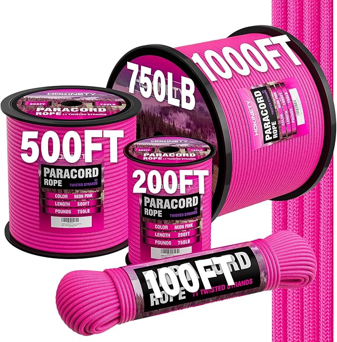 Paracord Rope 750 - Parachute para Cord 4mm 11 Strand Spool Rope Utility Nylon String for Outdoor Camping Survival Utility Tent Crafting DIY Projects - Neonpink 100ft