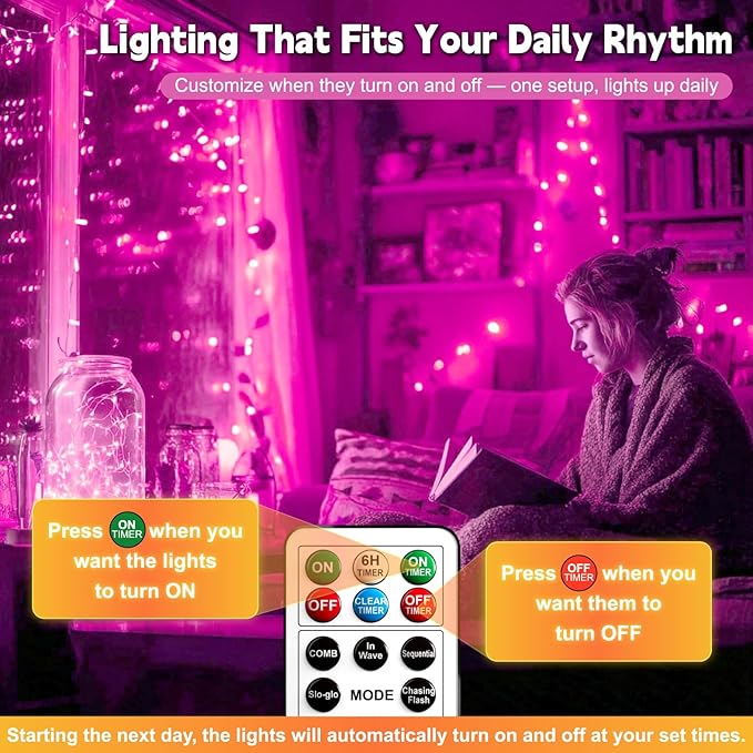 ZSJWL 6 Pack Rechargeable Fairy Lights with Remote & DIY Timer, 7Ft 20LED Mini Battery String Light, Twinkle Silver Copper Wire Lights for Wedding Party Bedroom Christmas Table Decoration (Pink)