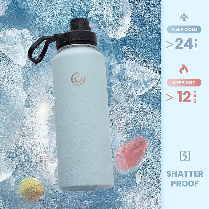 Sports Water Bottle 40oz, Insulated Water Bottle with Handle,Stainless Steel,Simple Modern,Suitable for Travel, School, Boy, Girl(FOG)
