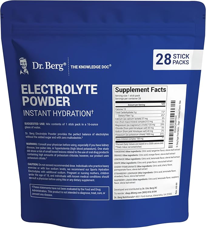 Dr. Berg Sugar Free Electrolyte Powder Packets (Variety Pack) - Daily Electrolyte Drink Mix - 28 Total Hydration Pouches Sugar Free - Keto Electrolytes Powder Packets No Sugar - 7 Delicious Flavors