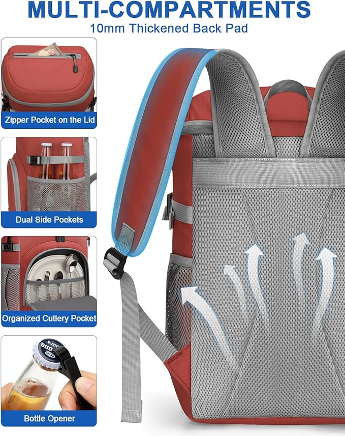 Pritent Cooler Backpack for Men Women Insulated Waterproof Backpack Cooler Leak Proof Cooler Bag Lightweight Lunch Backpack for Camping Beach Travel Picnic