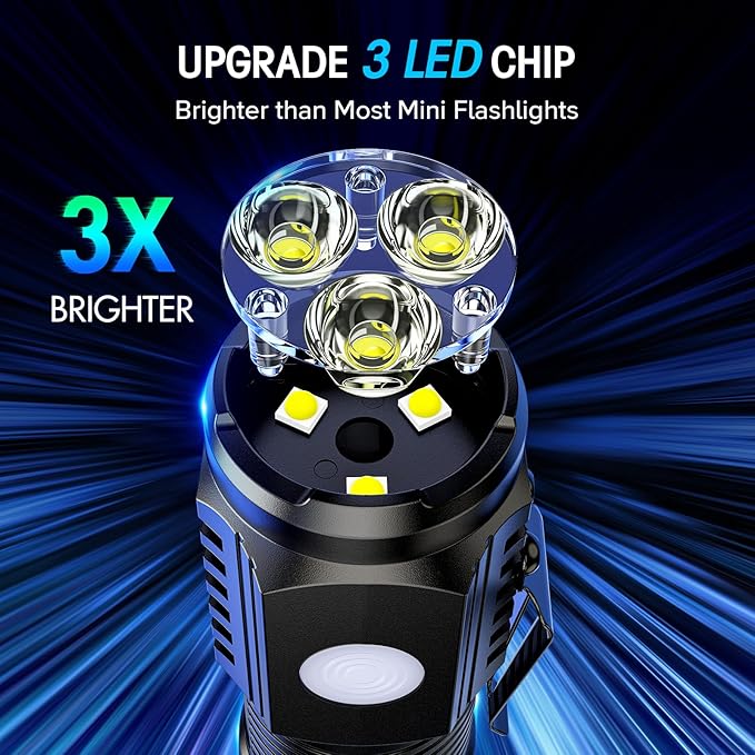 LETMY Rechargeable Mini Flashlights with Magnetic Base, 4 Pack Bright 3 LED Flash Lights, Small EDC Flashlight with Belt Clip, 4 Modes Portable Rechargeable Flashlights for Emergency Camping Home