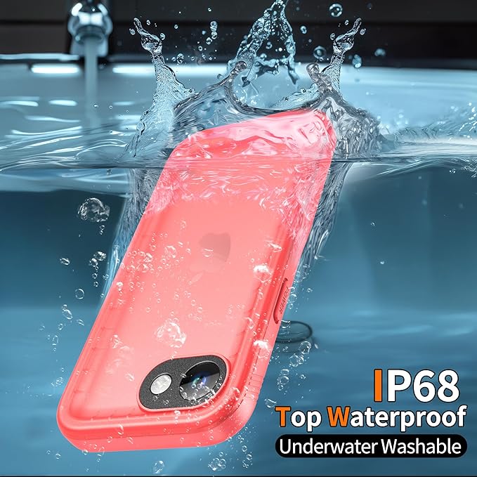Cozycase Girls Womens Ladies Case for iPhone 16e/iPhone 17e Waterproof Impact Smash Dust Shock Proof Indestructible 16/17 e Around Enclosed Underwater Swimming Case with Lanyard Strap Frosted Pink