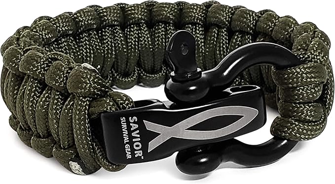 Savior Survival Gear Paracord Bracelet with Stainless Steel Adjustable Shackle