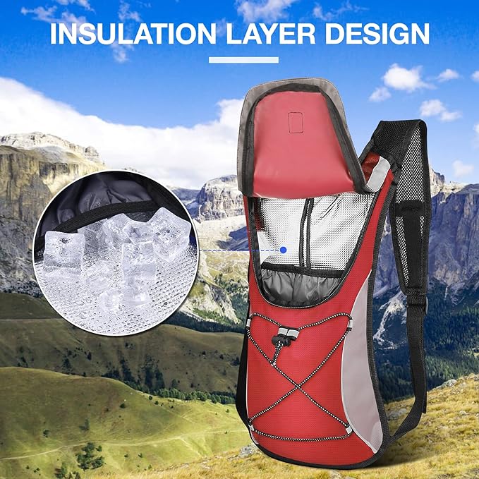 KUYOU Running Hydration Vest - Lightweight Insulated Hydration Backpack with 2L Water Bladder, Adjustable Chest Straps and Reflective Water Backpack for Running Marathon Race Hiking Cycling