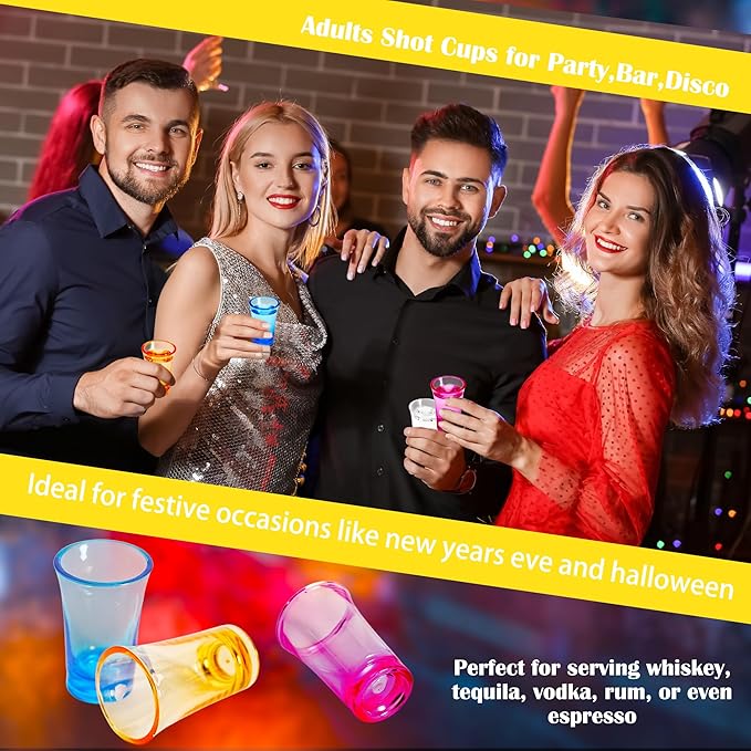 24 Pcs 1.2 oz Colorful Acrylic Shot Glasses Bulk Gradient Acrylic Shot Glass Colorful Clear Unbreakable Cups for Whiskey Spirits Liquors Vodka, 4 Colors