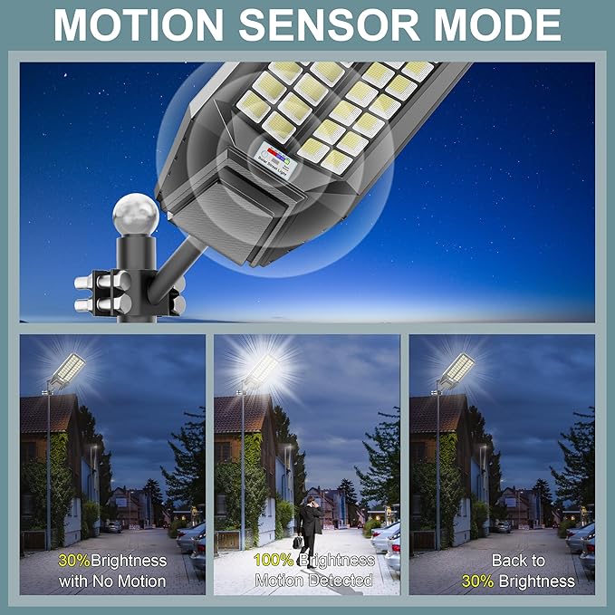 Solar Street Lights Outdoor, Commercial Grade Dusk to Dawn LED Security Flood Light, 300000 Lumens Motion Sensor Area Lighting with Remote for Parking Lot, Yard, IP67 Waterproof, 7000K Daylight 2Pack
