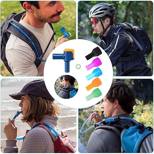 5pcs Bite Valve Replacement for Camelbak, Hydration Pack Mouthpiece with 1 Angled Tube Connector and O-Ring Replacement Parts for Camelbak Backpack Water Reservoir