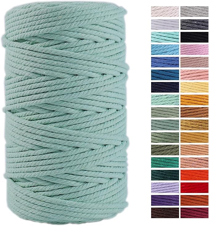 Light Green Macrame Cord 4mm x 109Yards,Colored Cotton Rope Craft Cord Colorful Cotton Cord Twine for Wall Hanging Plant Hangers Crafts Knitting Decorative Projects