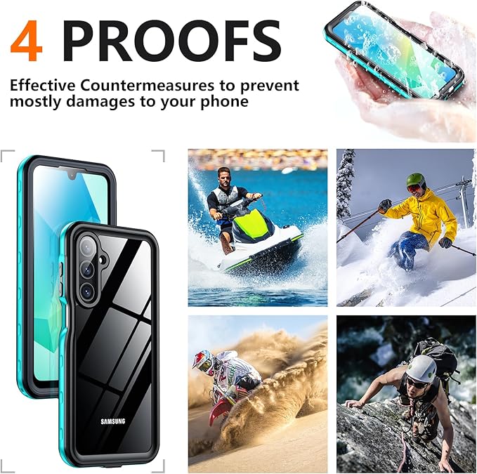 SPIDERCASE for Samsung Galaxy A16 5G Case Waterproof,Built-in Screen & Camera Lens Protector [IP68 Underwater][12FT Military Shockproof] Full Body Protection Cell Phone Sleeves,Teal/Clear